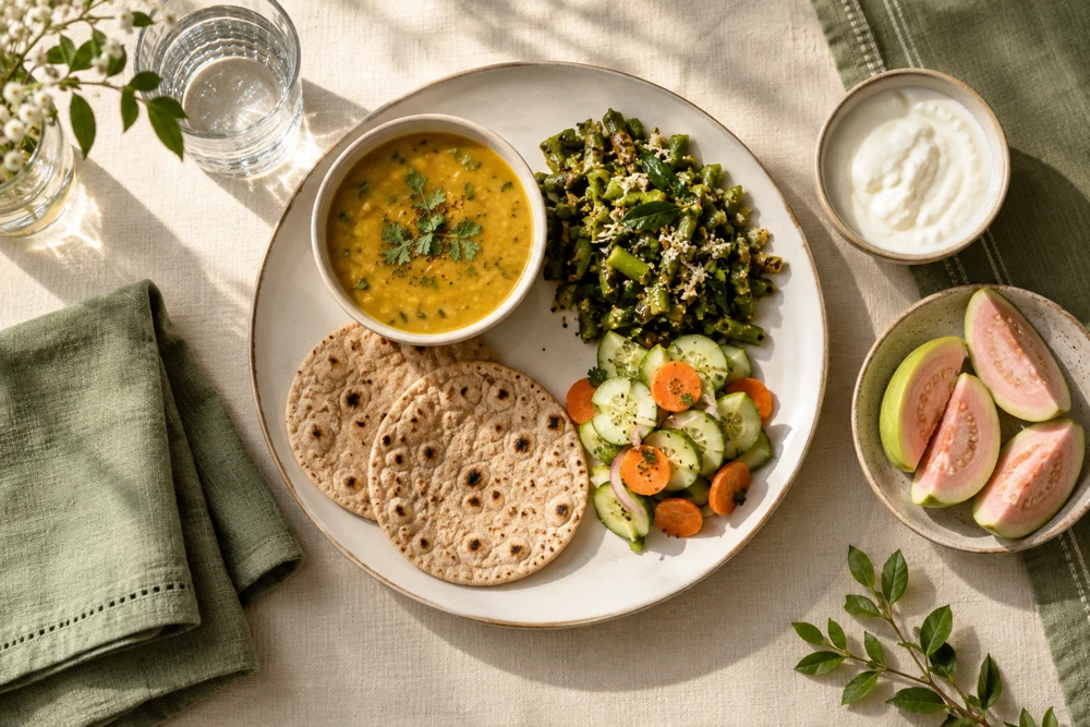 A colourful balanced Indian meal